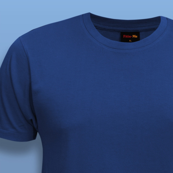 fitinme mens classic indigo blue supima cotton round neck tshirt closeup